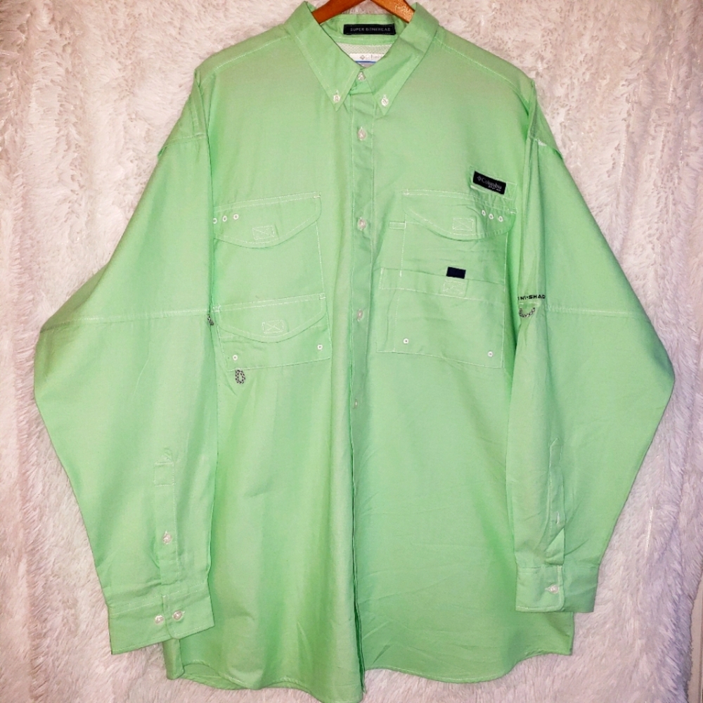 Columbia Men's Omni-Shade Long Sleeve Shirt, Size:XL. Lime green.